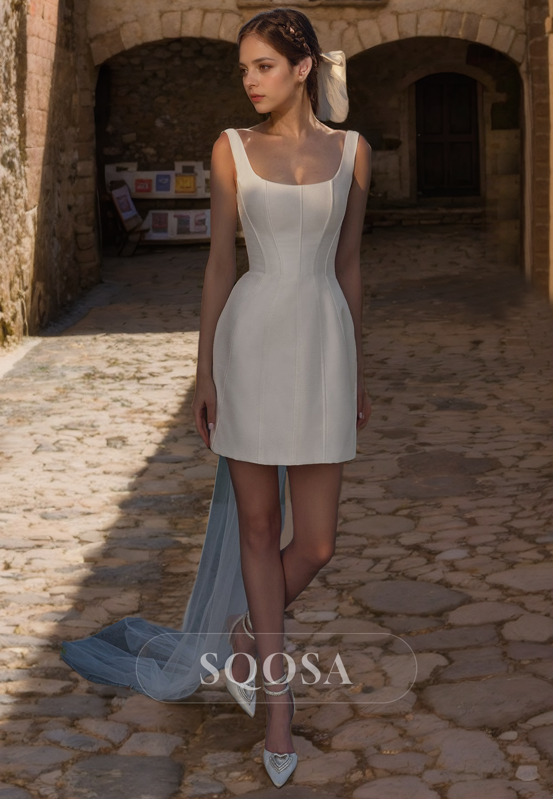 Sheath Scoop Short Beach Wedding Dress US8 / Ivory Sheath Scoop Short Beach Wedding Dress US8 / Ivory
