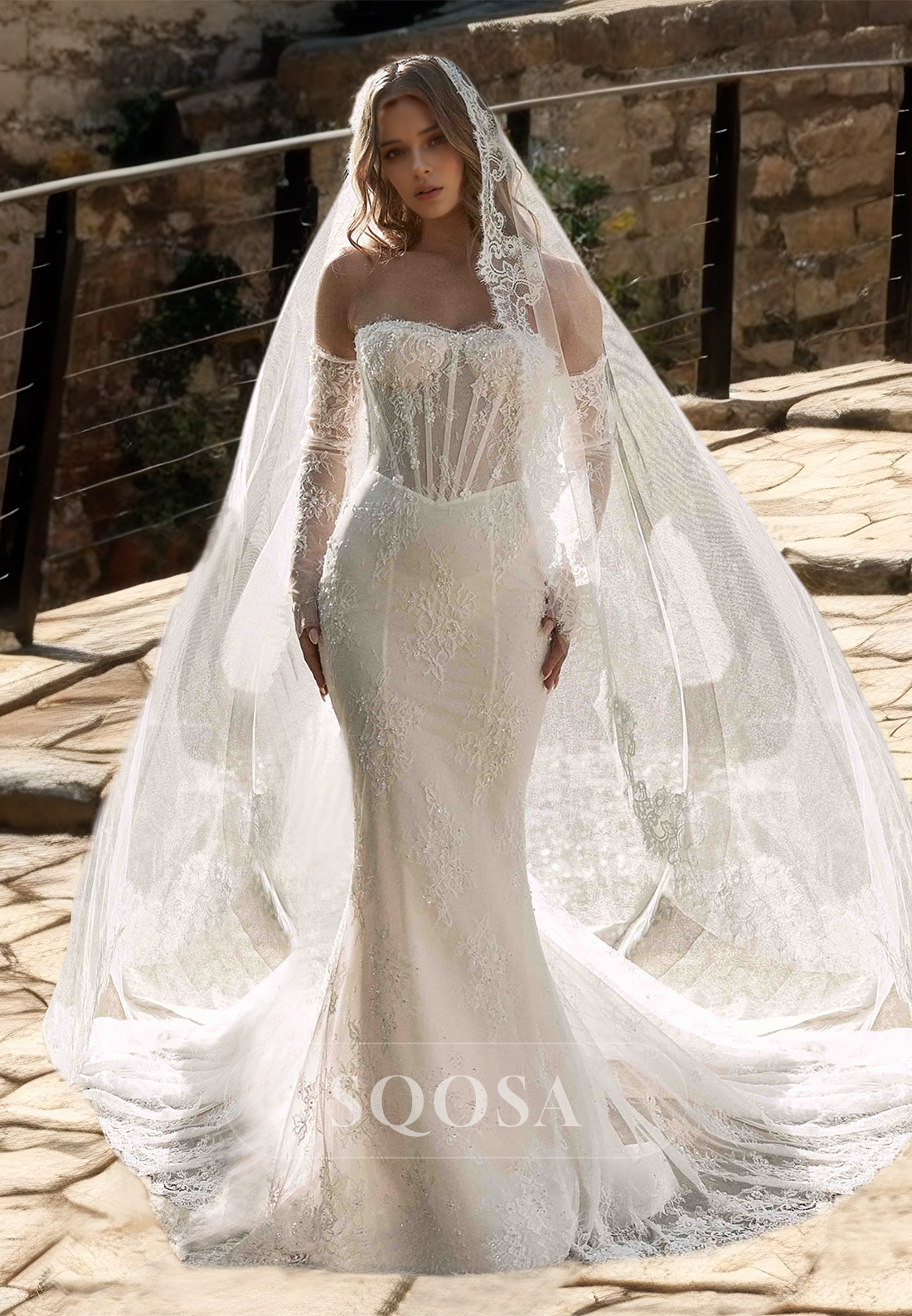 Ornate Sweetheart Gloves Off-Shoulder Lace Bride Dress Applique Beaded Wedding Dress with Overlay Custom Color / Custom Size Ornate Sweetheart Gloves Off-Shoulder Lace Bride Dress Applique Beaded Wedding Dress with Overlay Custom Color / Custom Size
