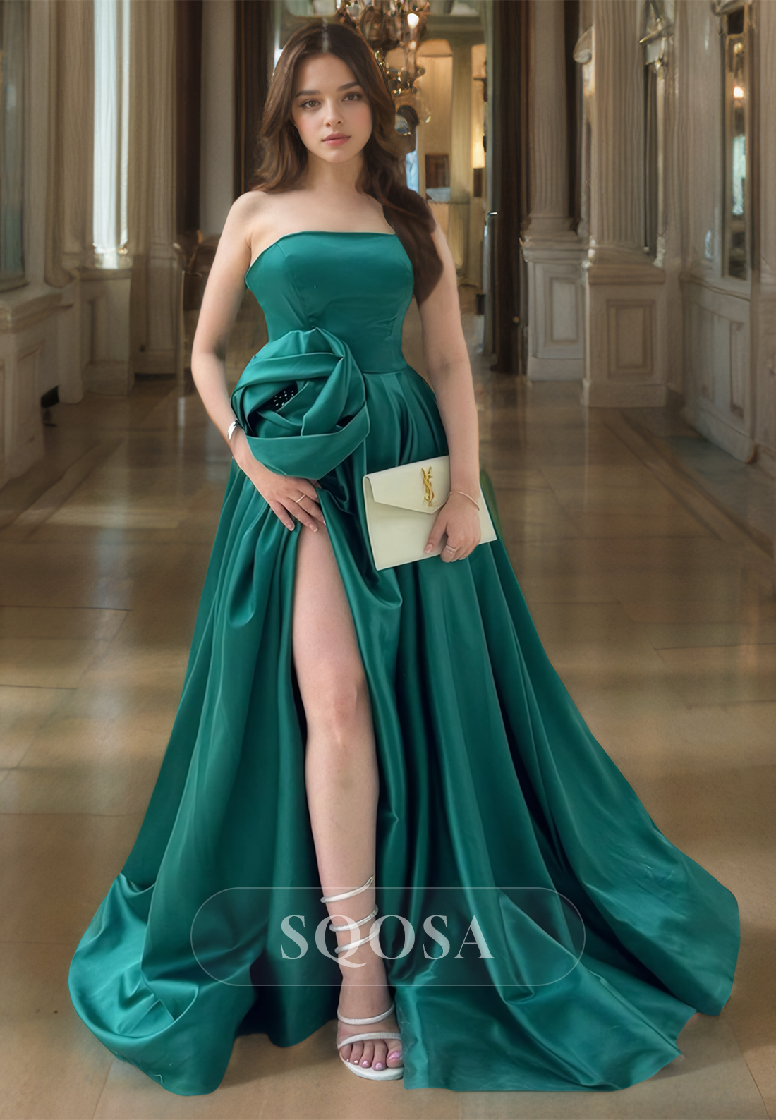 Tube Top Off-Shoulder Sleeveless A-Line Prom Dress Pleated Beaded Flor SQOSA Tube Top Off-Shoulder Sleeveless A-Line Prom Dress Pleated Beaded Flor SQOSA