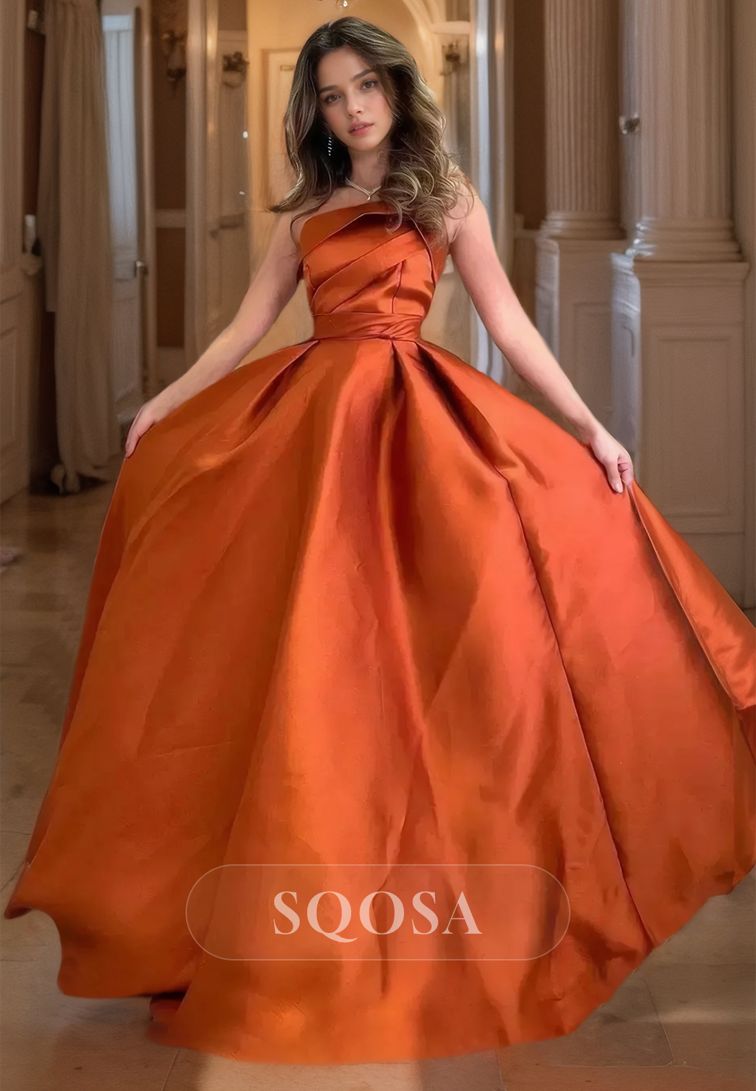 Simple A-Line Tube Top Strapless Formal Dress Sleeveless Satin Prom Dr SQOSA Simple A-Line Tube Top Strapless Formal Dress Sleeveless Satin Prom Dr SQOSA