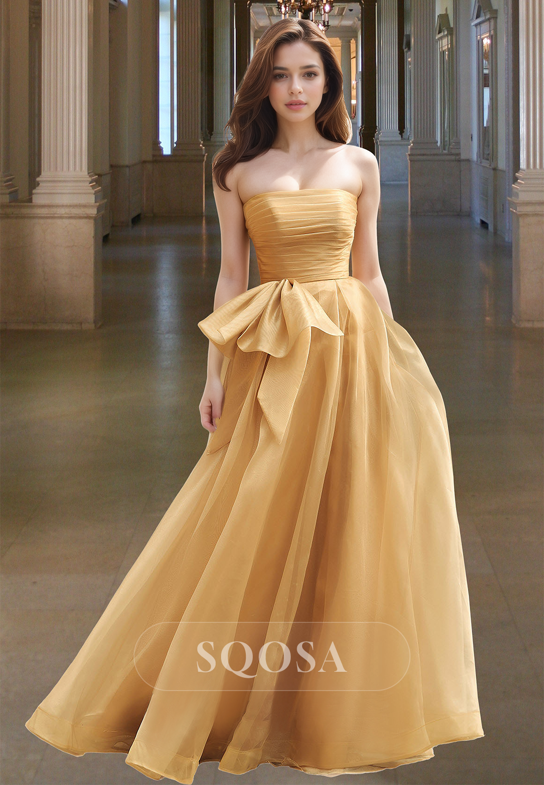 Simple Tube Top Off-Shoulder Sleeveless Pleated Floor-Length Chiffon A – SQOSA