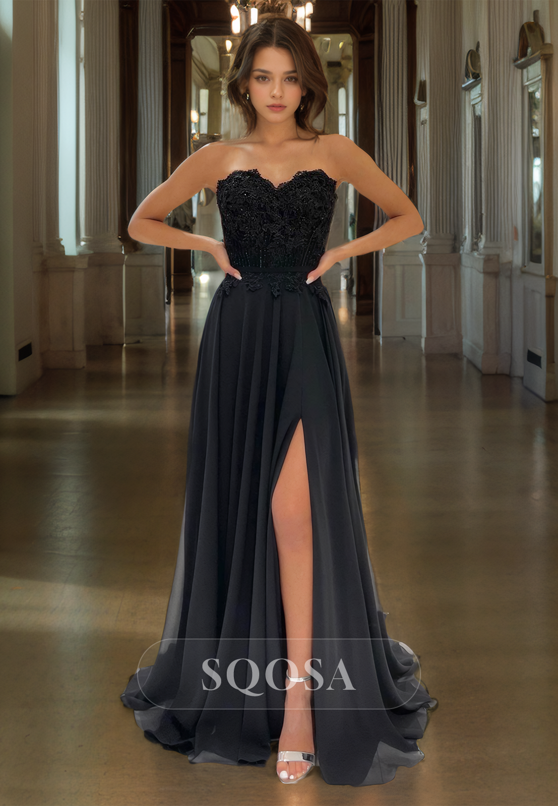 Black Sweetheart A-line Chiffon Lace Long Prom Dress Formal Dress US16 / Black Black Sweetheart A-line Chiffon Lace Long Prom Dress Formal Dress US16 / Black