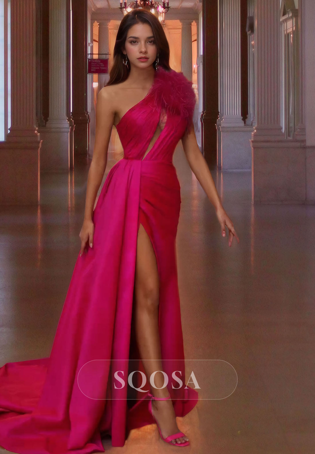 Asymmetrical-Neck Sleeveless Cutout Formal Gowns Fringed High Slit Mermaid Prom Dress with Train Custom Color / Custom Size Asymmetrical-Neck Sleeveless Cutout Formal Gowns Fringed High Slit Mermaid Prom Dress with Train Custom Color / Custom Size