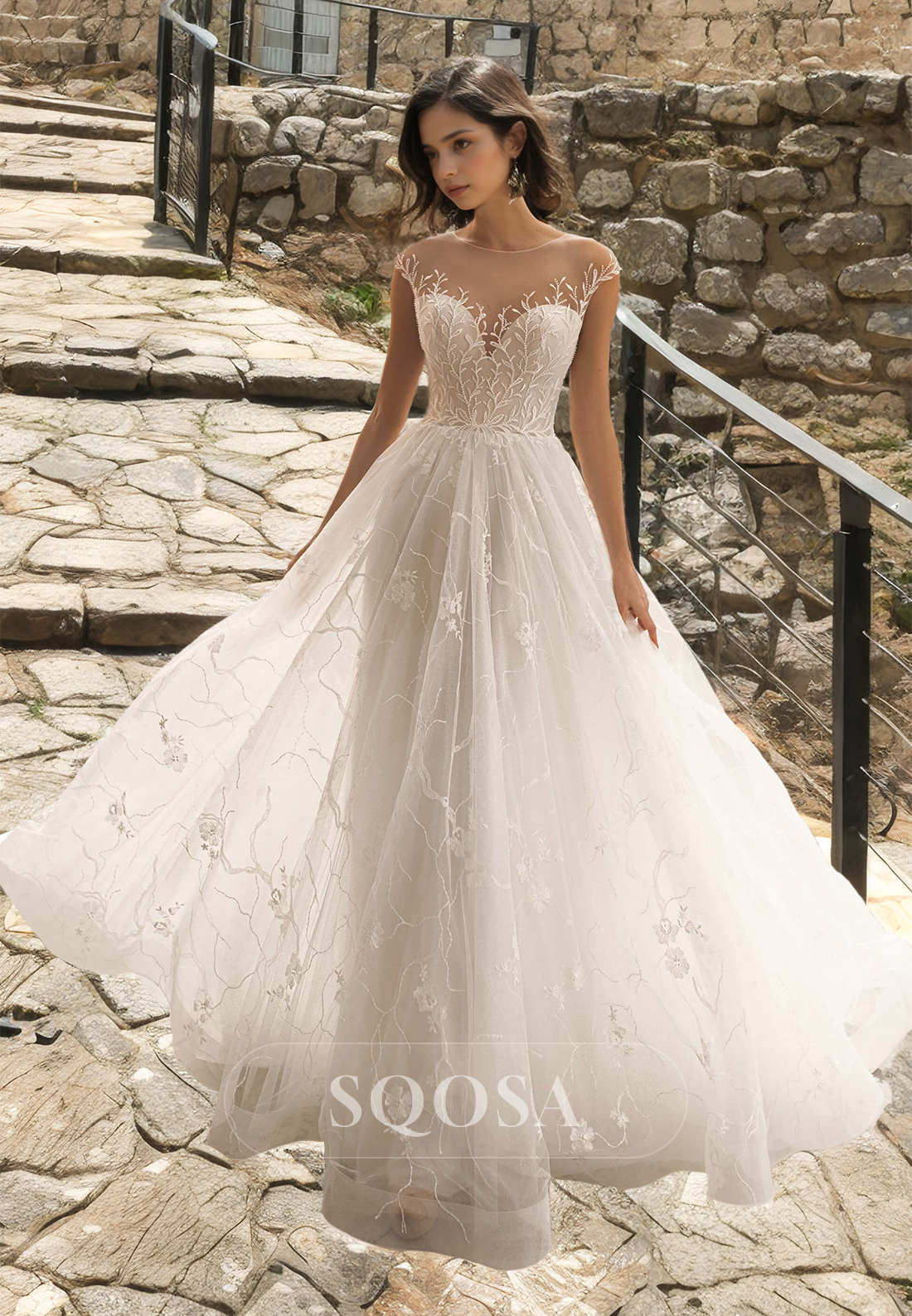 Sweetheart Sleeveless A-Line Beach Bride Gowns Applique Lace Boho Wedd SQOSA Sweetheart Sleeveless A-Line Beach Bride Gowns Applique Lace Boho Wedd SQOSA