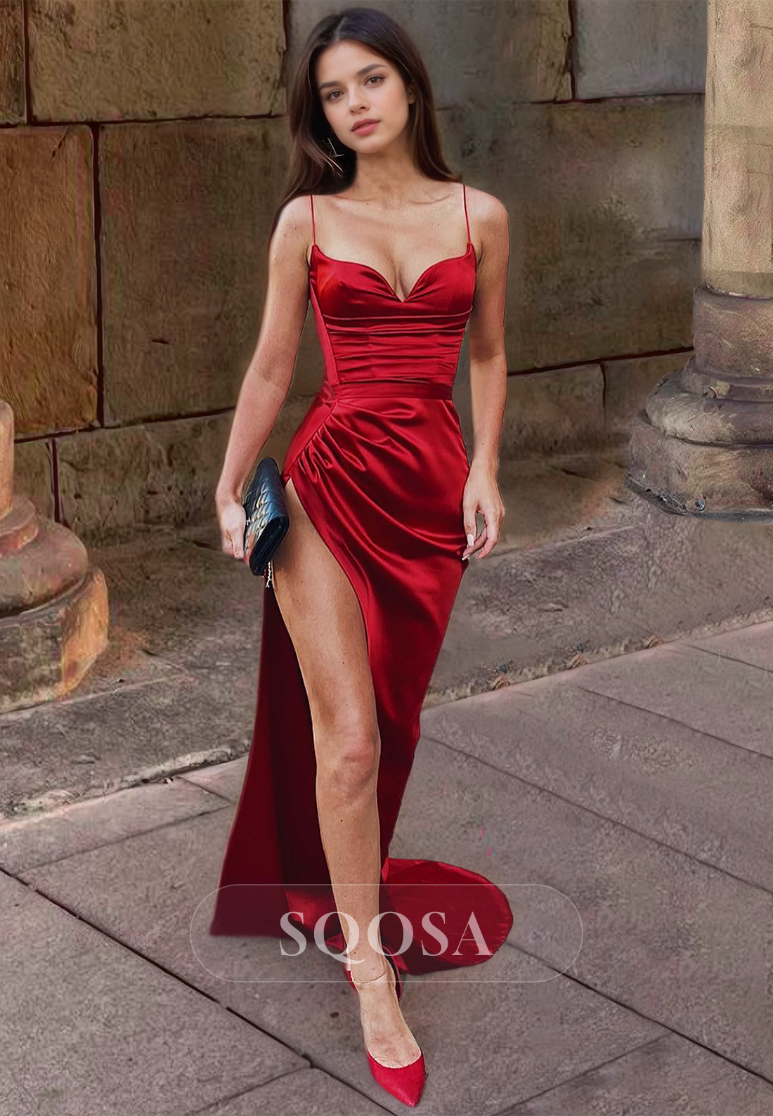 Sweetheart Spaghetti Straps Fitted Prom Dress Sleeveless Pleated