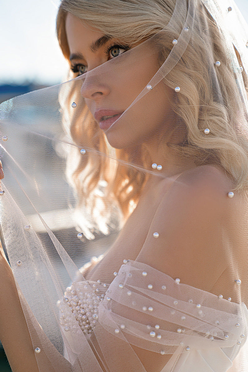 A Line Sweetheart Pearls Rustic Wedding Dress QW2194