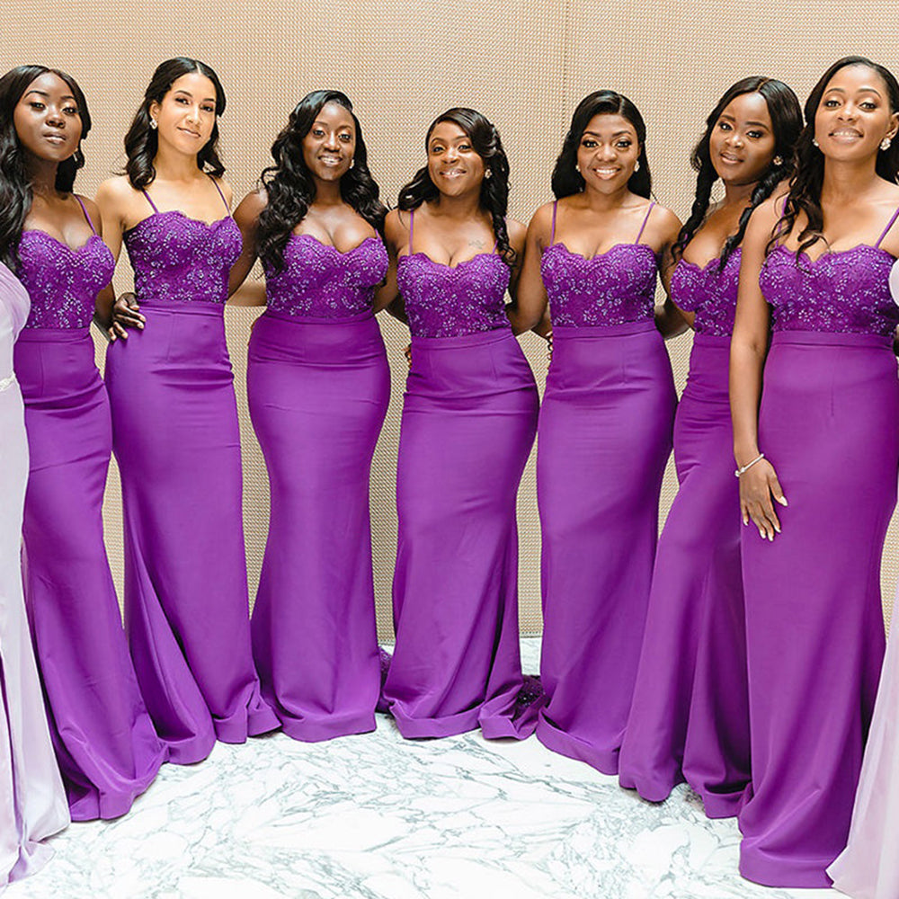 Spaghetti Straps Appliques Mermaid Purple Long Bridesmaid Dress QB3090 US4 / As Pic Spaghetti Straps Appliques Mermaid Purple Long Bridesmaid Dress QB3090 US4 / As Pic