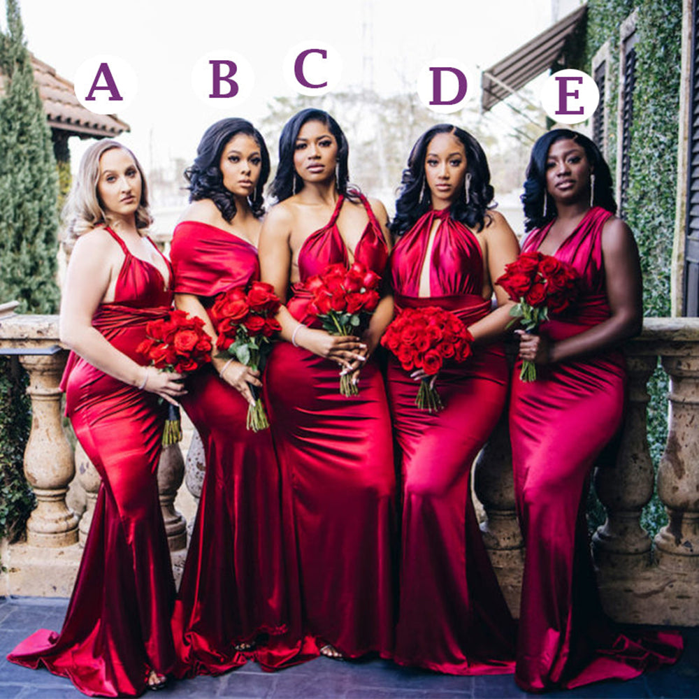 bridesmaid dresses in red and black Mismatched Red Mermaid Long Bridesmaid Dress QB3089 – SQOSA