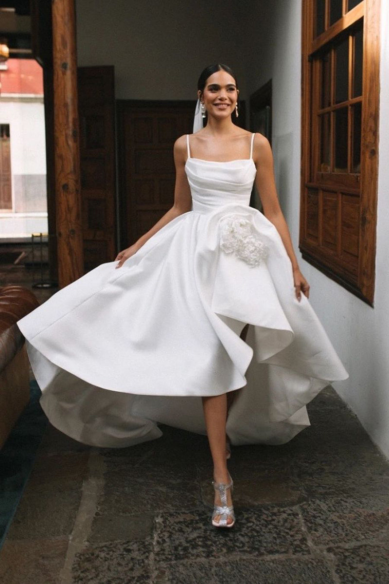 Spaghetti Straps Little White Beach Wedding Dress Summer Bridal Gowns QW2605 US16 / Custom Color Spaghetti Straps Little White Beach Wedding Dress Summer Bridal Gowns QW2605 US16 / Custom Color