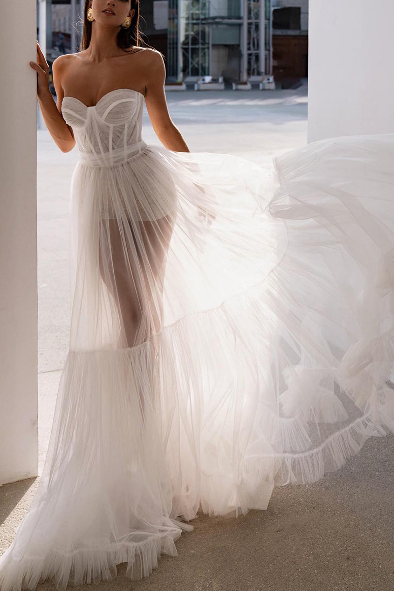 A Line Sweetheart Illusion Boho Wedding Dress Summer Bridal Gowns QW2619 US4 / Custom Color A Line Sweetheart Illusion Boho Wedding Dress Summer Bridal Gowns QW2619 US4 / Custom Color