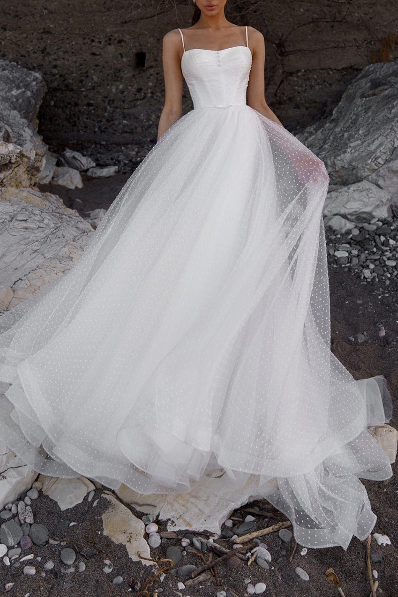 A Line Spaghetti Straps Hall Casual Wedding Dress White Simple Bridal SQOSA A Line Spaghetti Straps Hall Casual Wedding Dress White Simple Bridal SQOSA