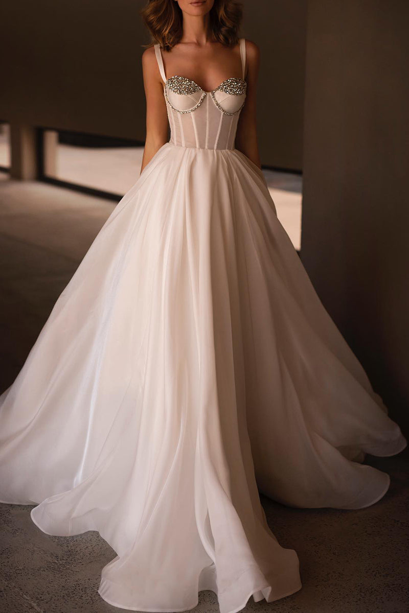 A Line Sweetheart Hall Casual Wedding Dress Beads Simple Bridal Gown Q SQOSA A Line Sweetheart Hall Casual Wedding Dress Beads Simple Bridal Gown Q SQOSA