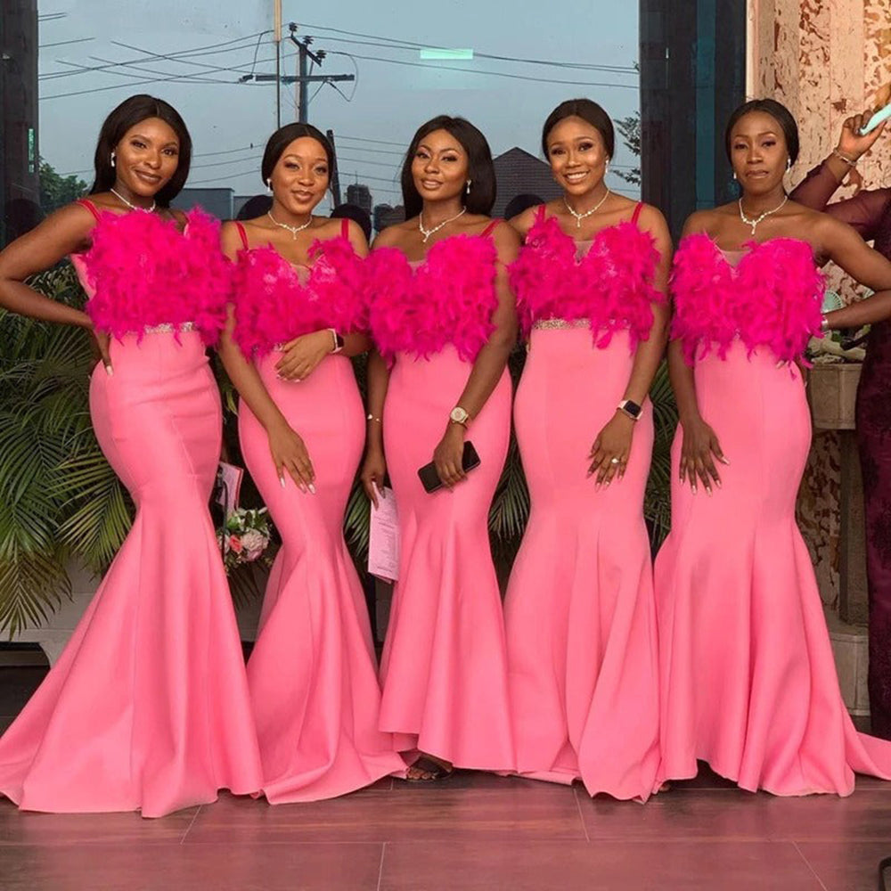 Sexy Hot Pink Feathers Long Bridesmaid Dress QB3102 US2 / As Pic Sexy Hot Pink Feathers Long Bridesmaid Dress QB3102 US2 / As Pic