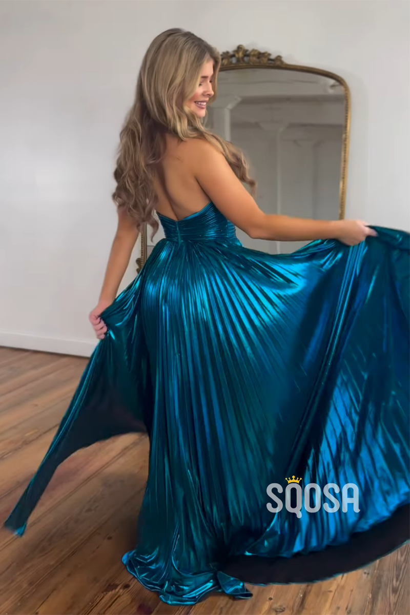 A-Line Navy Blue Satin Criss Cross Halter Long Prom Dress Evening Gowns QP0999B