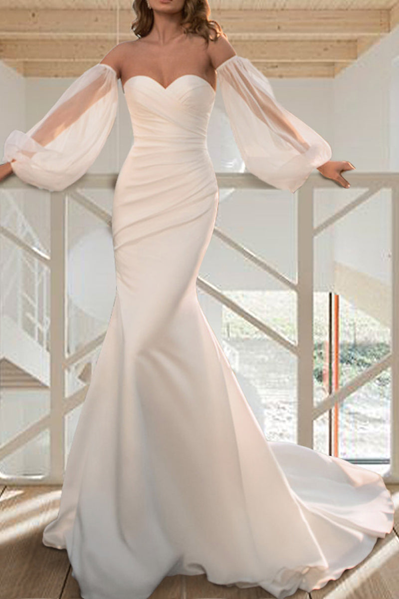 Casual Wedding Dresses Sweep / Brush Train Mermaid / Trumpet Long Sleeves Summer Bridal Gowns QW2354 US2 / Custom Color Casual Wedding Dresses Sweep / Brush Train Mermaid / Trumpet Long Sleeves Summer Bridal Gowns QW2354 US2 / Custom Color