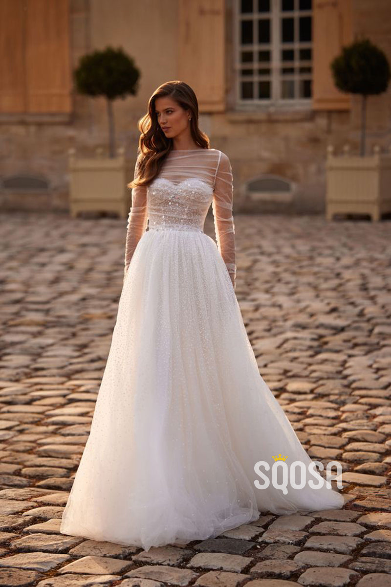 A Line Sweetheart Detachable Long Sleeves Romantic Wedding Dress QW2220 US12 / Ivory A Line Sweetheart Detachable Long Sleeves Romantic Wedding Dress QW2220 US12 / Ivory