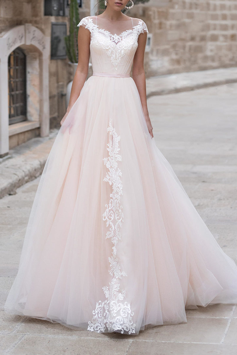 A Line Hall Casual Wedding Dress Illusion Cap Sleeves Rustic Wedding Dress Bridal Gown QW2269 US4 / Ivory A Line Hall Casual Wedding Dress Illusion Cap Sleeves Rustic Wedding Dress Bridal Gown QW2269 US4 / Ivory