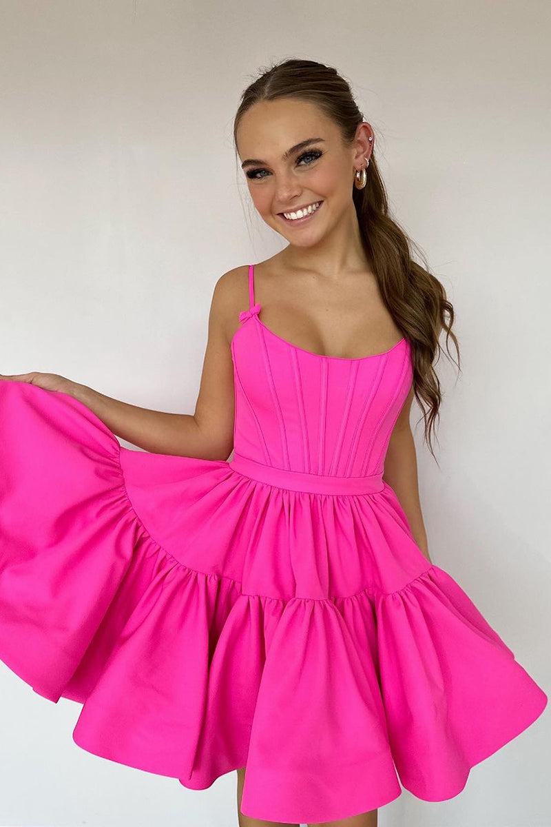 A line Scoop Pink Short Cute Homecoming Dress QH2524 SQOSA A line Scoop Pink Short Cute Homecoming Dress QH2524 SQOSA