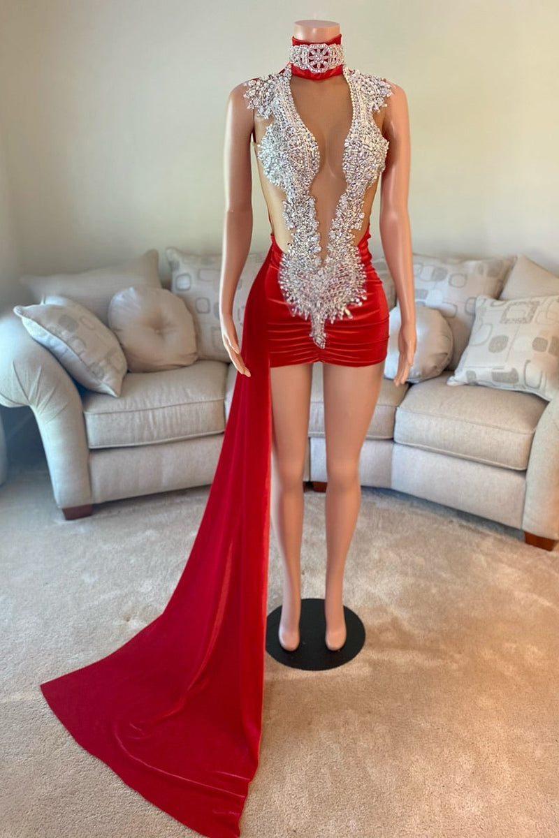 Sexy Deep V neck Heavy Beads Homecoming Dress for Black Women QH2510 SQOSA Sexy Deep V neck Heavy Beads Homecoming Dress for Black Women QH2510 SQOSA