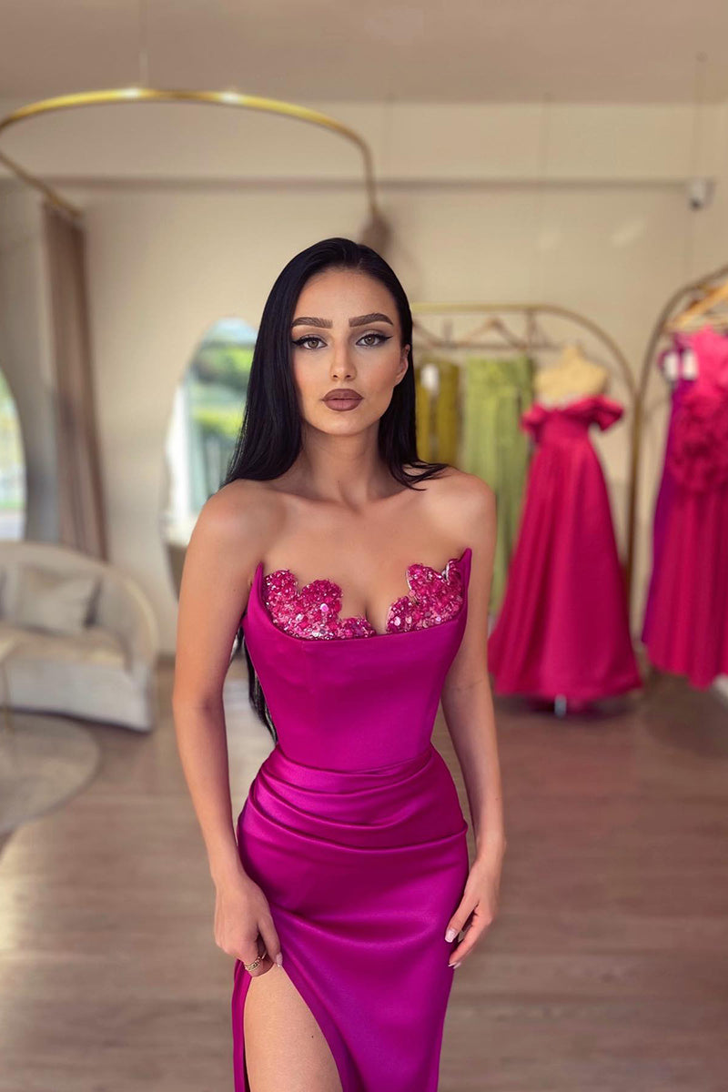 Sexy V neck Satin Pleats Sheath Long Prom Formal Dress with Slit QP0888