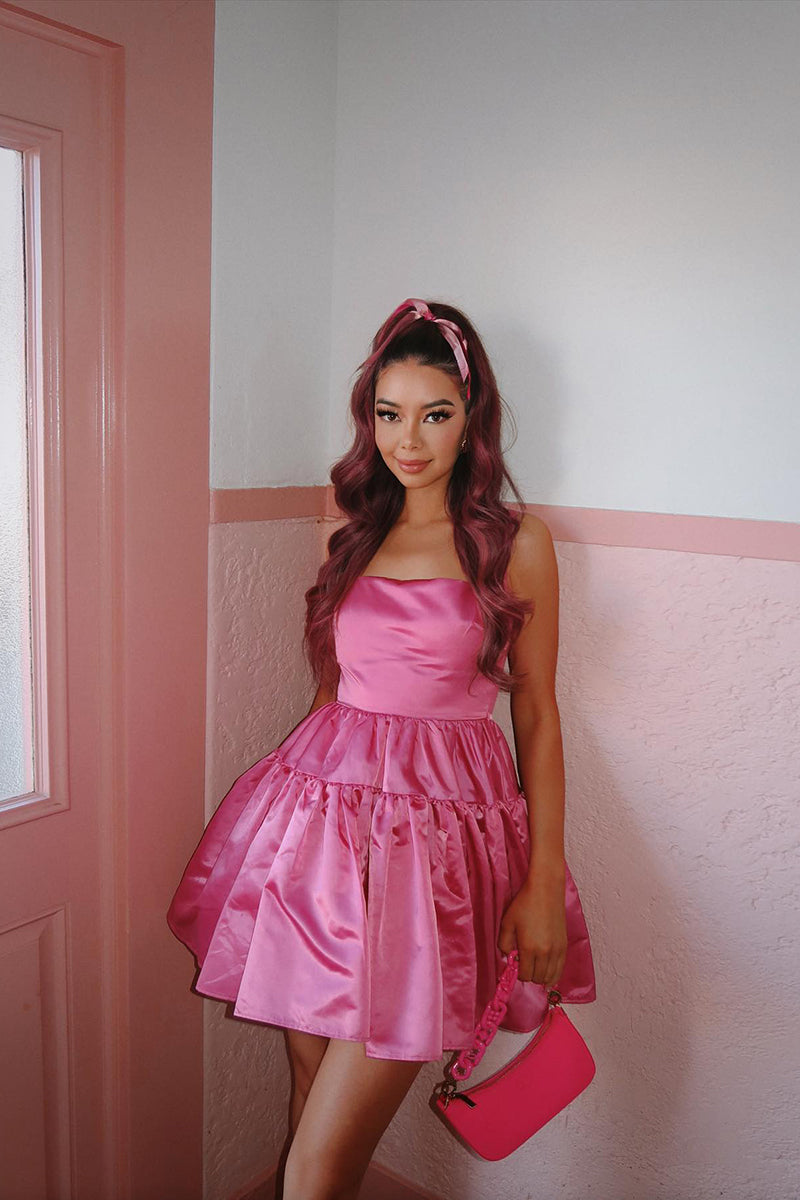 A Line Square Candy Pink Homecoming Dress Short Party Dress QH2499 US8 / Custom Color A Line Square Candy Pink Homecoming Dress Short Party Dress QH2499 US8 / Custom Color