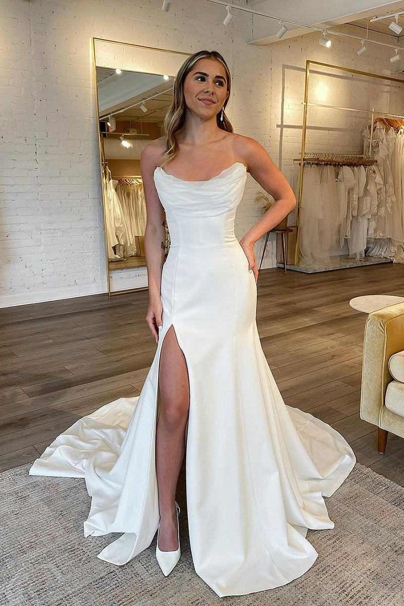 Mermaid/Trumpet Strapless Ivory Simple Wedding Dress with Slit QW2186 US4 / Custom Color Mermaid/Trumpet Strapless Ivory Simple Wedding Dress with Slit QW2186 US4 / Custom Color