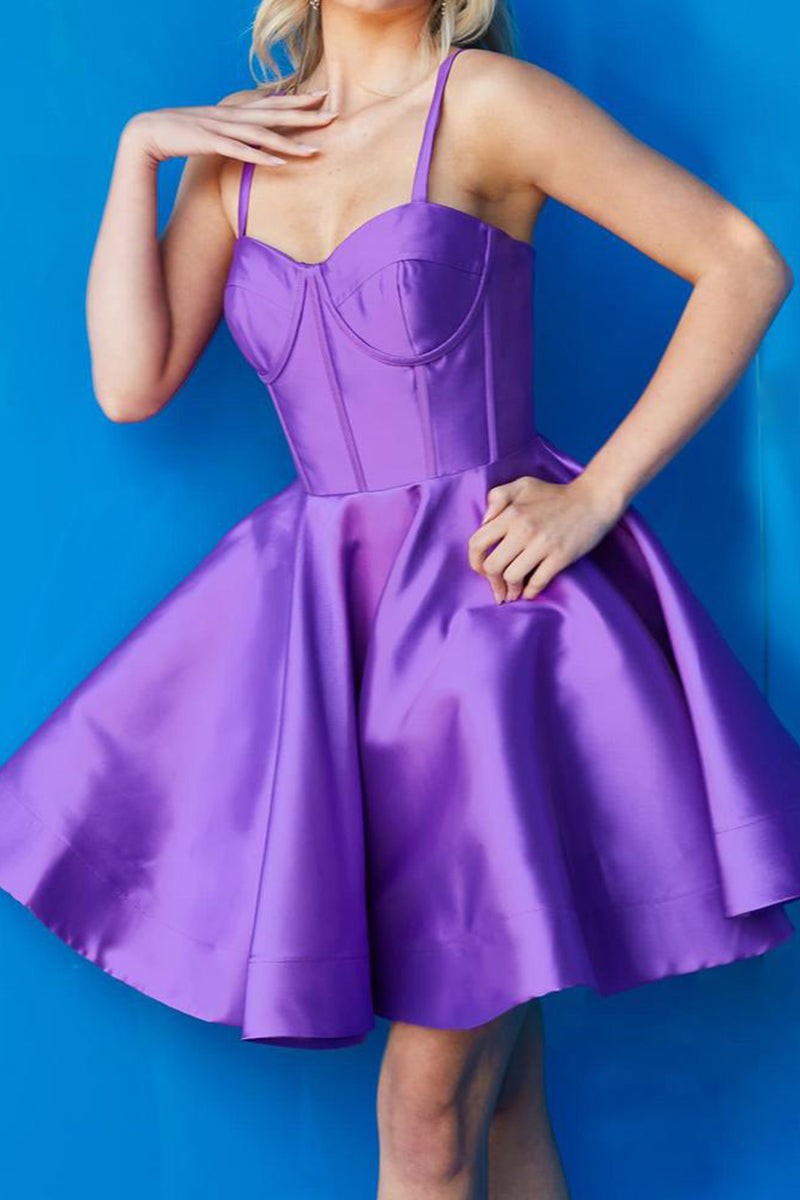 A Line Sweetheart Satin Short Homcoming Graduation Dress QH2345 US4 / Custom Color A Line Sweetheart Satin Short Homcoming Graduation Dress QH2345 US4 / Custom Color
