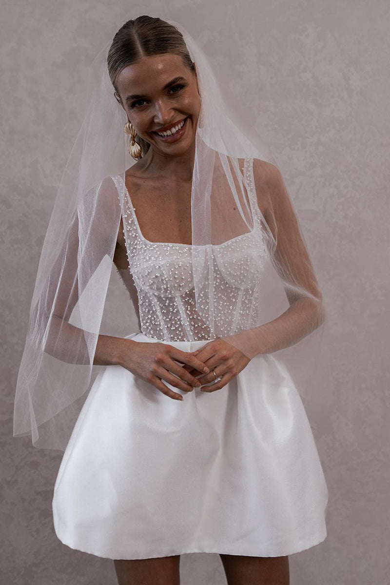 A Line Sweetheart Beads Short Beach Wedding Dress QW2097 US12 / White A Line Sweetheart Beads Short Beach Wedding Dress QW2097 US12 / White