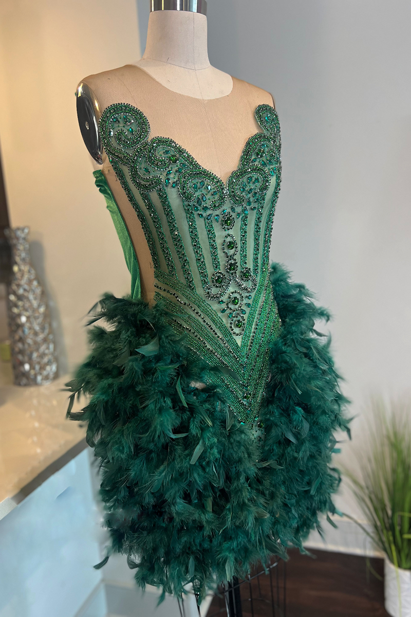 Illusion V Neckline Heavy Beads Feathers Short Party Dress Homecoming SQOSA Illusion V Neckline Heavy Beads Feathers Short Party Dress Homecoming SQOSA