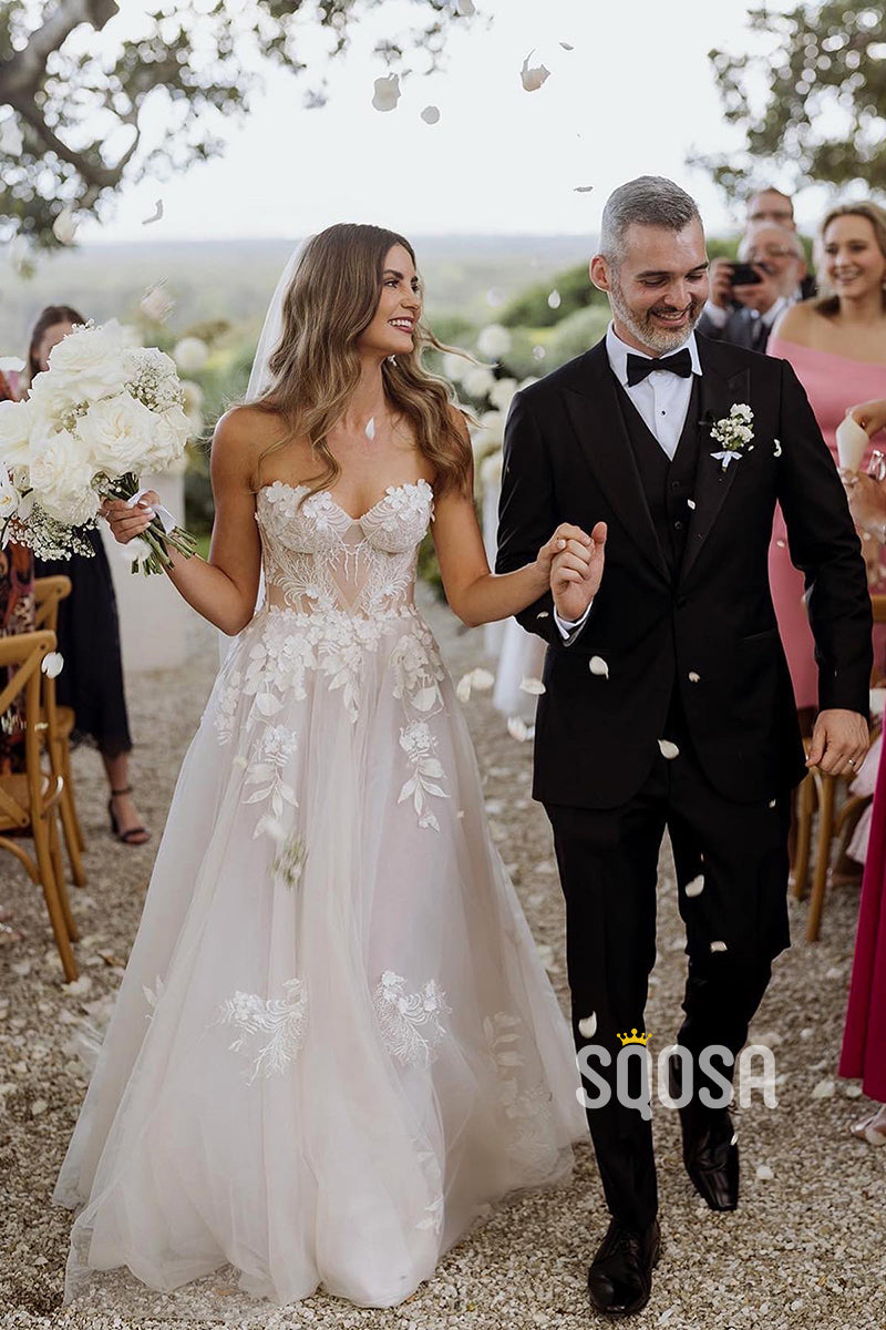 A line Sweetheart Lace Appliques Bohemian Wedding Dress Bridal Gown QW2267 A line Sweetheart Lace Appliques Bohemian Wedding Dress Bridal Gown QW2267