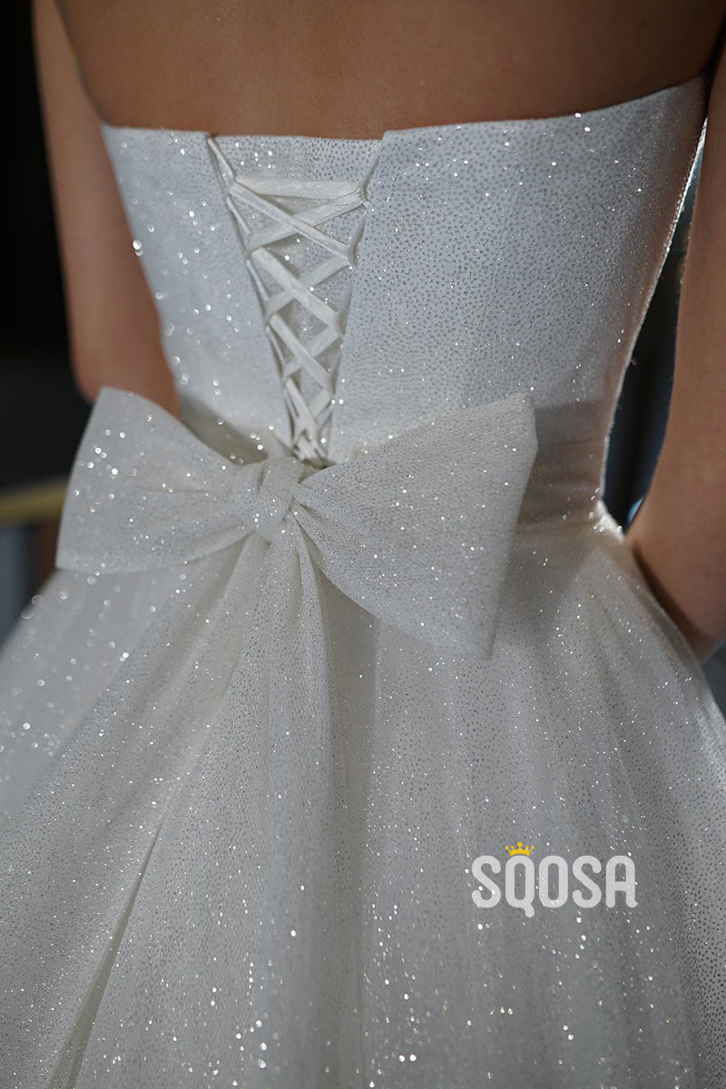 A Line Sweetheart Sparkly Bohemian Wedding Dress Bridal Gown QW2201