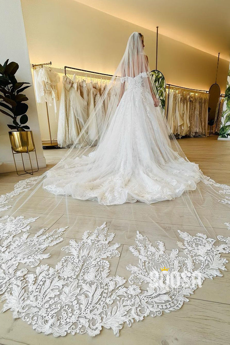 Off the Shoulder Romantic Lace Wedding Dress Bridal Gown QW2291