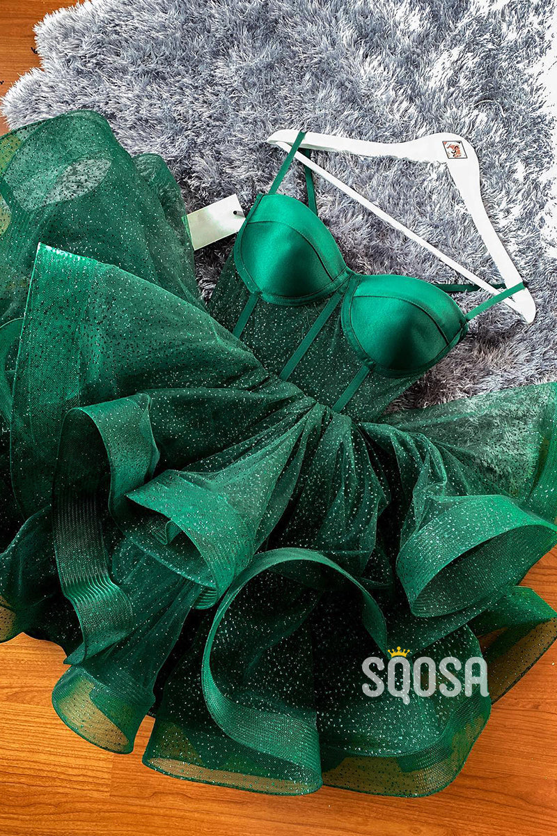 Spaghetti Straps Ruffles Green Short Homecoming Dress QS2417 SQOSA Spaghetti Straps Ruffles Green Short Homecoming Dress QS2417 SQOSA