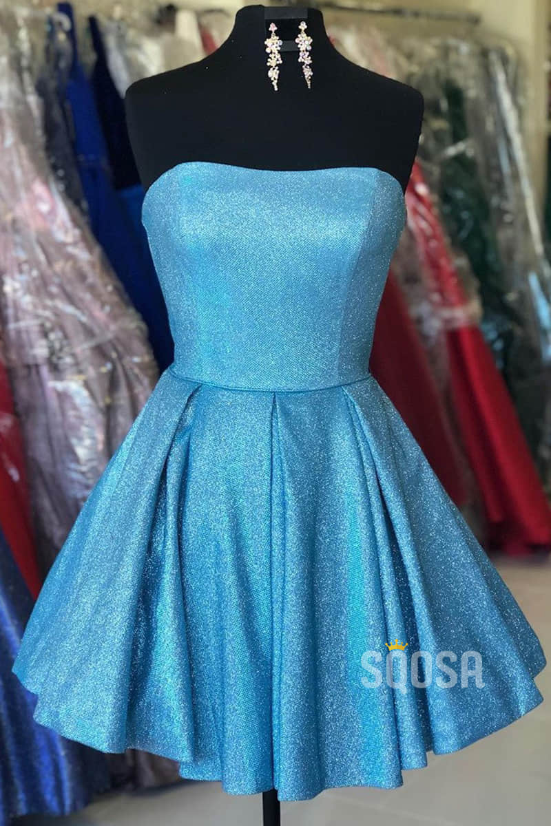 Strapless Blue A-Line Sparkle Homecoming Dress Short Prom Dress QH0846 SQOSA Strapless Blue A-Line Sparkle Homecoming Dress Short Prom Dress QH0846 SQOSA