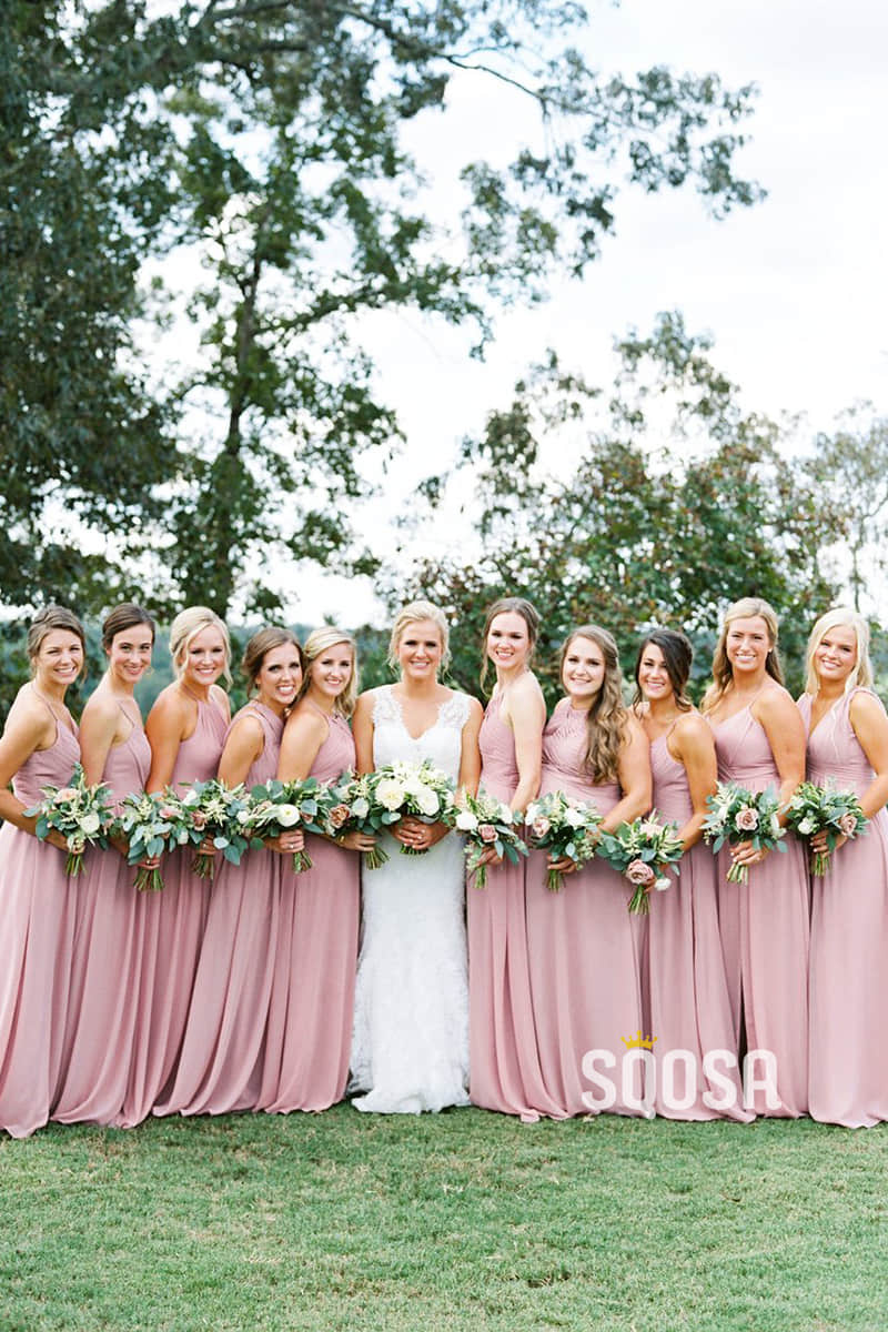 A-Line Pink Chiffon Pleat Long Bridesmaid Dress QB0830 Asymmetric / US8 / Custom Color A-Line Pink Chiffon Pleat Long Bridesmaid Dress QB0830 Asymmetric / US8 / Custom Color