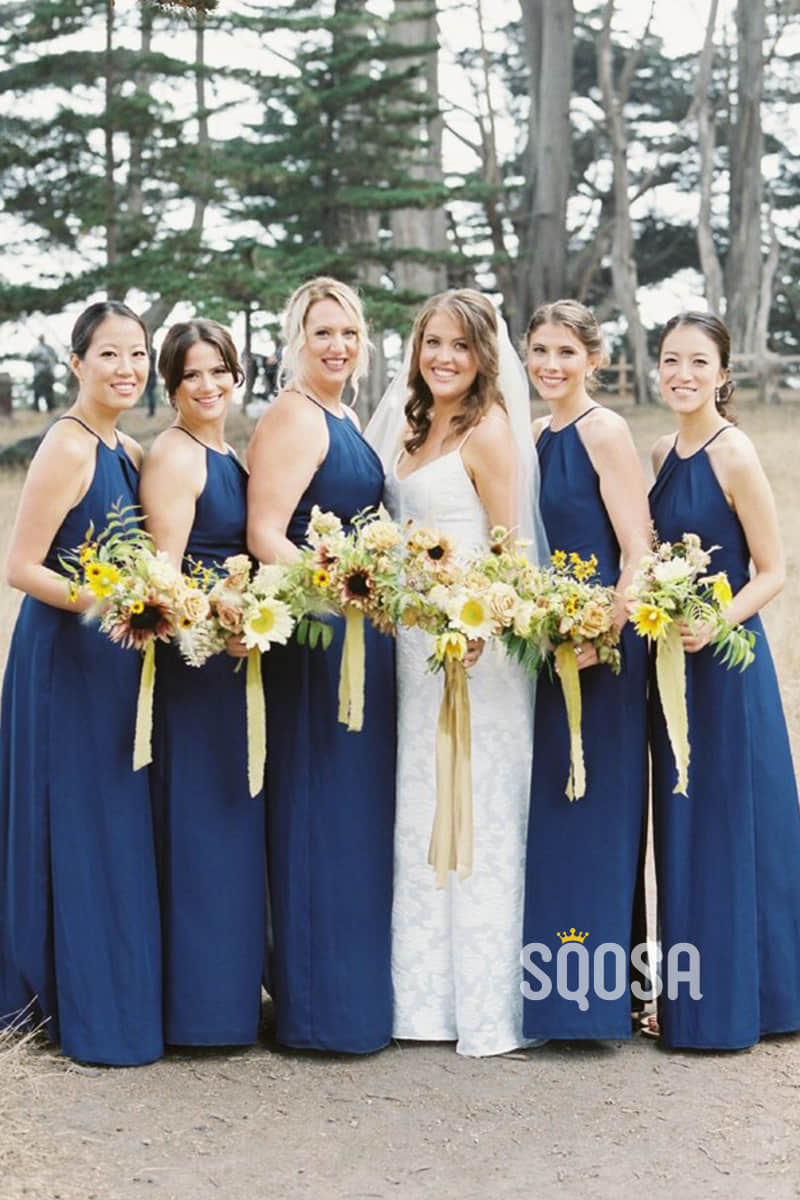 A-line Unique Halter Royal Blue Chiffon Long Bridesmaid Dress Floor Length QB2085 US12 / As Picture A-line Unique Halter Royal Blue Chiffon Long Bridesmaid Dress Floor Length QB2085 US12 / As Picture