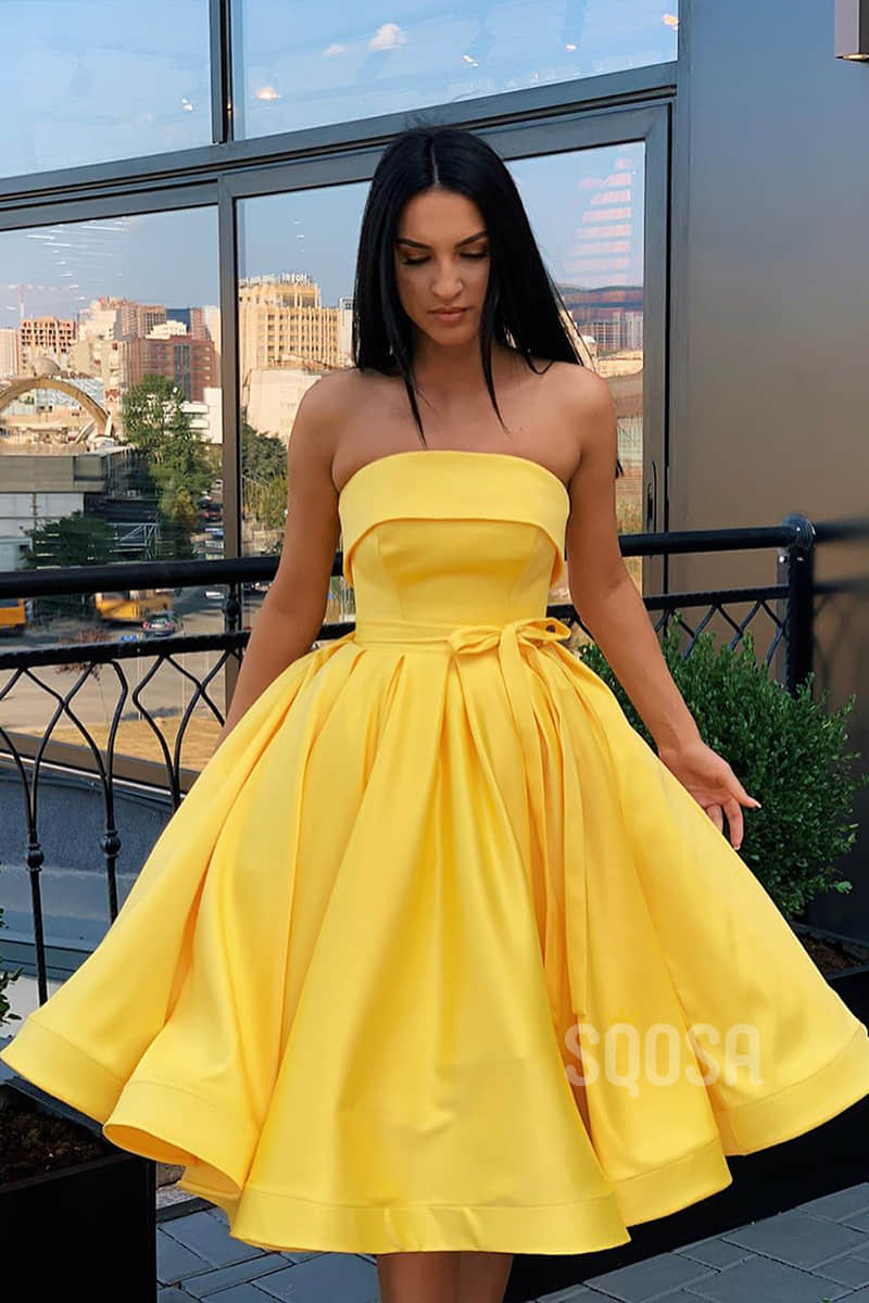 A-Line Strapless Satin Short Prom Dress Simple Homecoming Dress QP1259 US16 / Custom Color A-Line Strapless Satin Short Prom Dress Simple Homecoming Dress QP1259 US16 / Custom Color