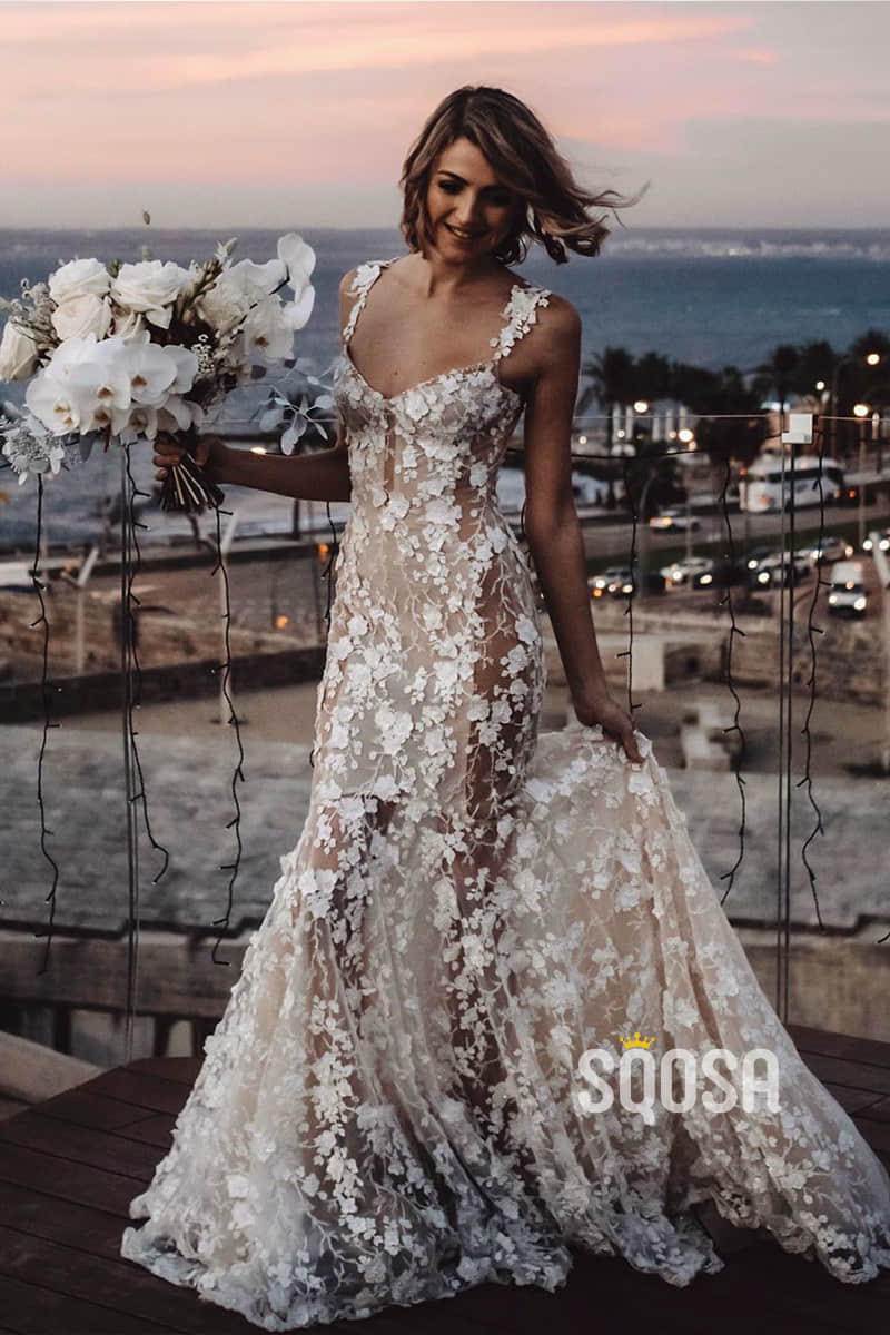 Luxury 3D Lace Sweetheart Mermaid Wedding Dress Rustic Wedding Gowns QW0891 Luxury 3D Lace Sweetheart Mermaid Wedding Dress Rustic Wedding Gowns QW0891