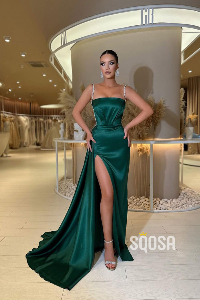 Sheath Strapless Straps Beads Side Slit Long Prom Formal Dress QP2893 US12 / Custom Color Sheath Strapless Straps Beads Side Slit Long Prom Formal Dress QP2893 US12 / Custom Color