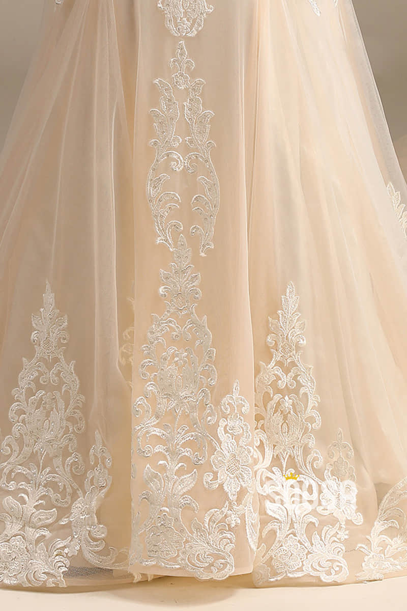 Plunging Illusion V-neck Exquisite Champagne Lace Wedding Dress Mermaid Gown QW2501|SQOSA