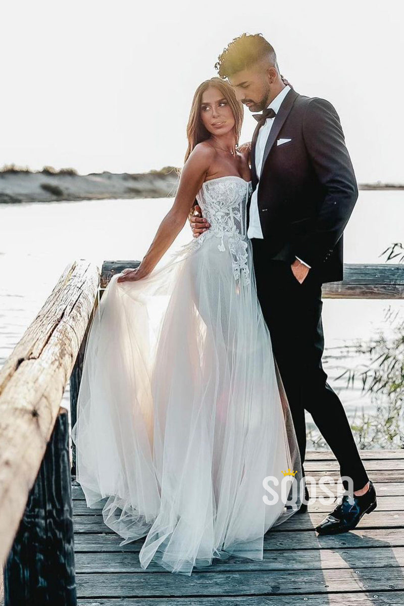 A-line Sweetheart Lace Appliques Bohemian Wedding Dress QW2523 US10 / Ivory A-line Sweetheart Lace Appliques Bohemian Wedding Dress QW2523 US10 / Ivory