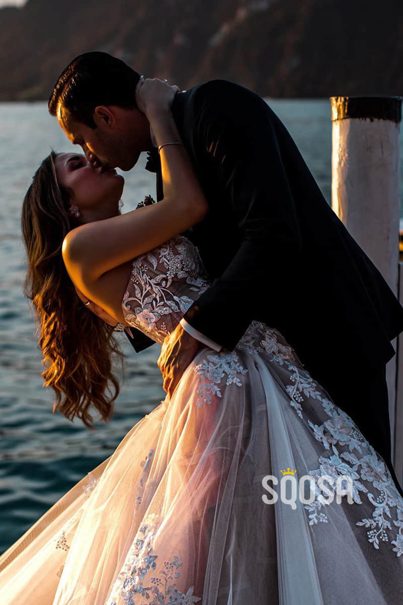 Unique Sweetheart Exquisite Lace Appliques Country Wedding Dress QW2427|SQOSA