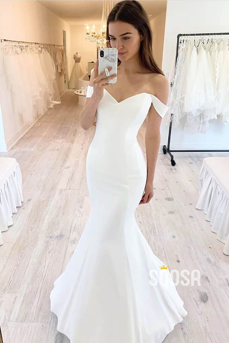 Mermaid/Trumpet Wedding Dress Unique Off-Shoulder Simple Wedding Gown SQOSA Mermaid/Trumpet Wedding Dress Unique Off-Shoulder Simple Wedding Gown SQOSA