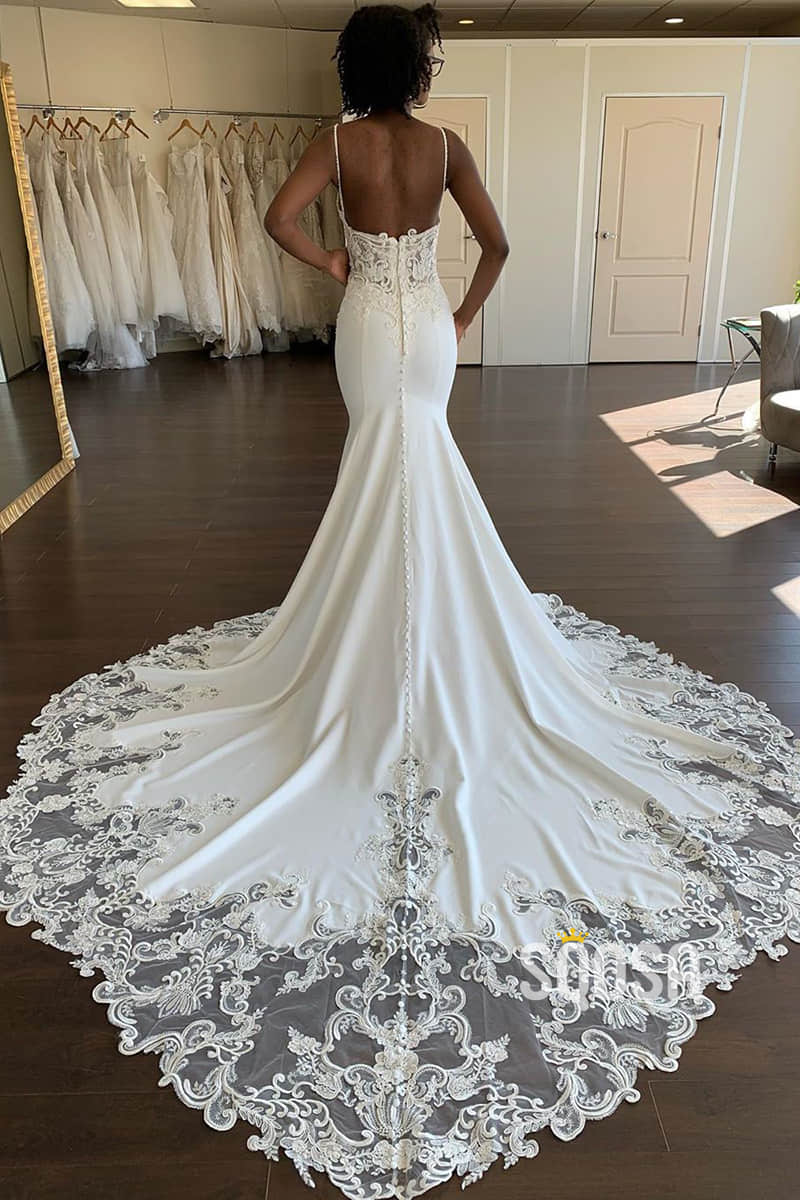 Mermaid/Trumpet Wedding Dress Chic Lace Appliques Rustic Wedding Gown QW2343|SQOSA