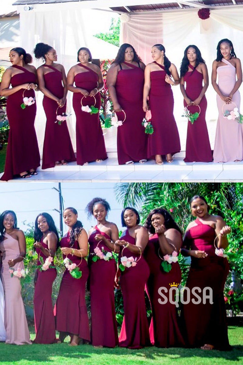 One Shoulder Plus Size Burgundy Bridesmaid Dress QB3041 US8 / Burgundy One Shoulder Plus Size Burgundy Bridesmaid Dress QB3041 US8 / Burgundy