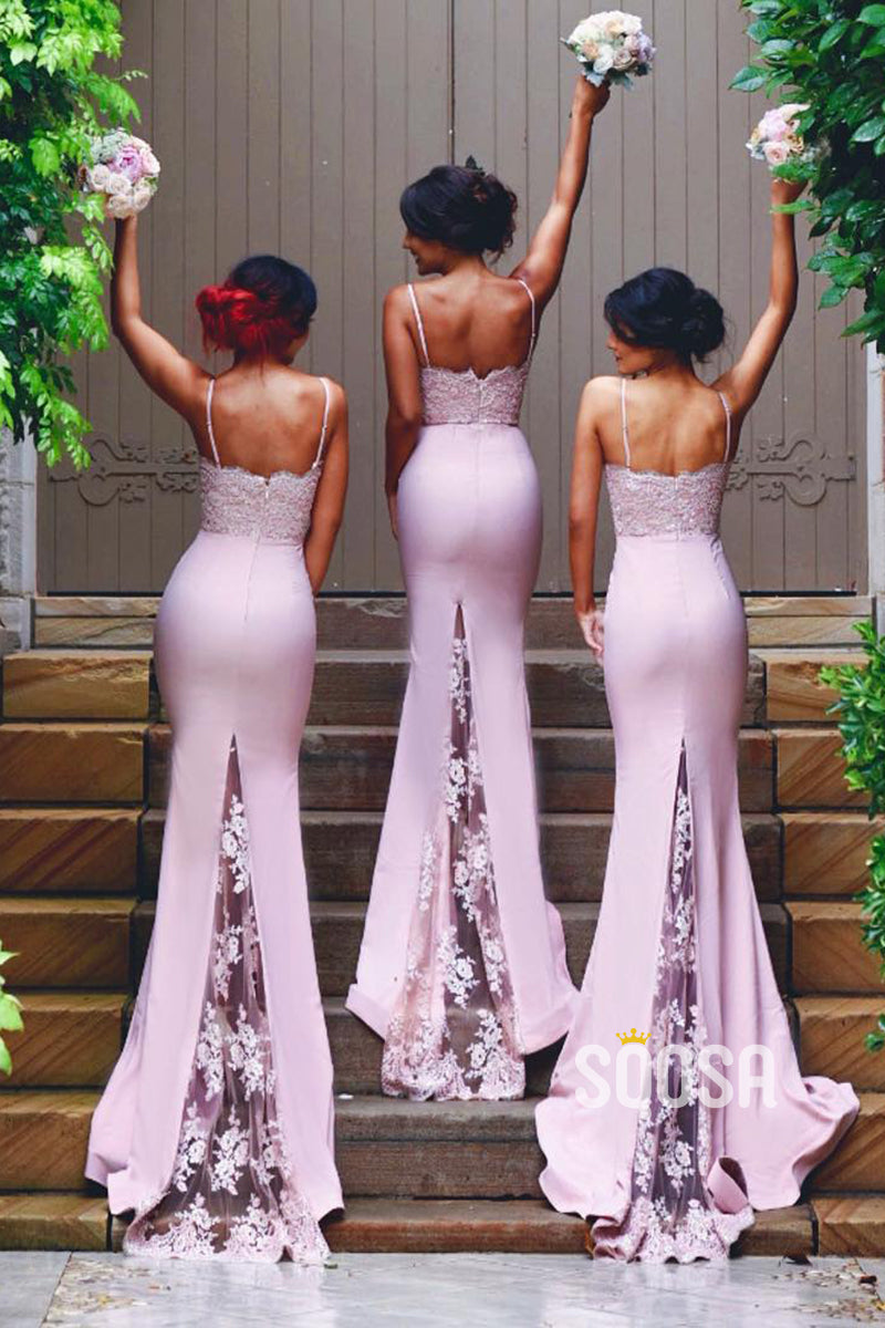 Spaghetti Straps Lace Mermaid Bridesmaid Dress QB2103|SQOSA