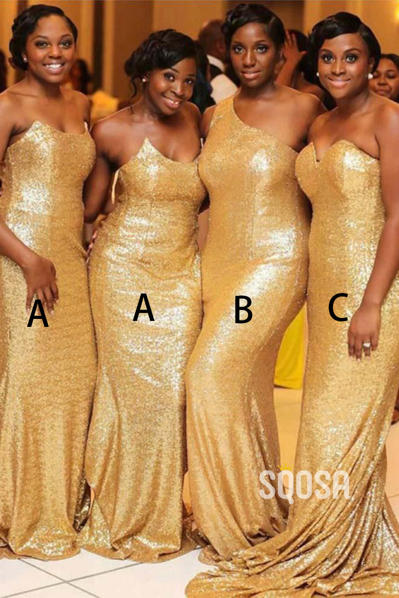 Gold Sequins Mermaid Long Bridesmaid Dress QB2116 US10 / As Pic / A Gold Sequins Mermaid Long Bridesmaid Dress QB2116 US10 / As Pic / A