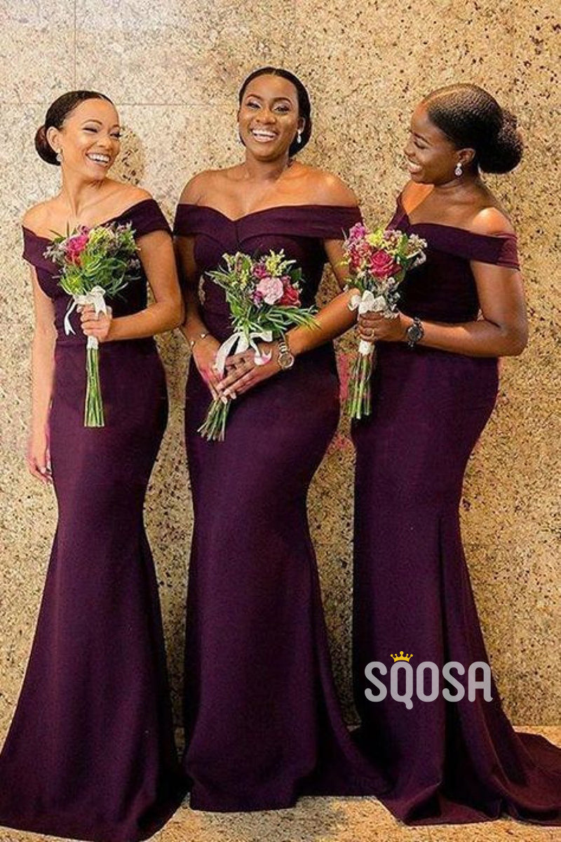 Off the Shoulder Burgundy Mermaid Bridesmaid Dress QB2119 Custom Size / Custom Color Off the Shoulder Burgundy Mermaid Bridesmaid Dress QB2119 Custom Size / Custom Color