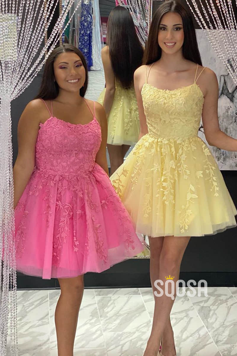 A-line Scoop Appliques Short Homecoming Dress QS2292|SQOSA