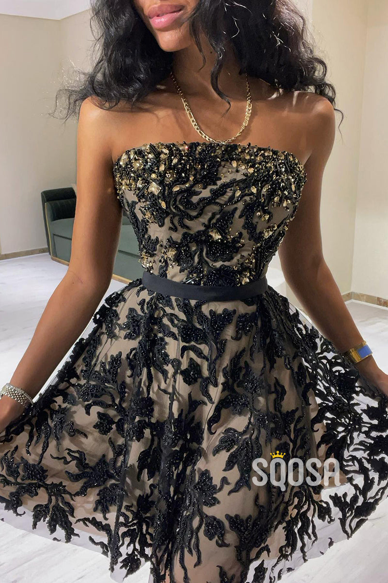 Unique Strapless Beads Short Homecoming Dress Sweet 16 QH0826 US4 / Custom Color Unique Strapless Beads Short Homecoming Dress Sweet 16 QH0826 US4 / Custom Color